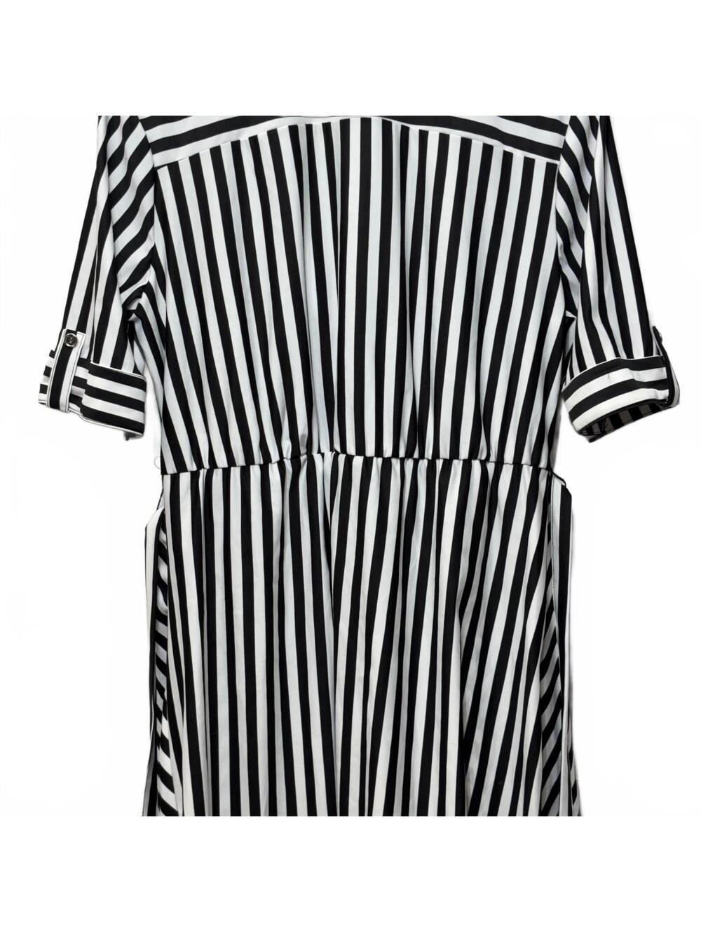 Cato Black White Striped Belted Shirt Dress Short Sleeve Women's Large - Picture 5 of 6
